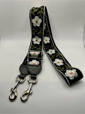 CloudMusic Black Floral Embroidered Adjustable Guitar Crossbody Strap